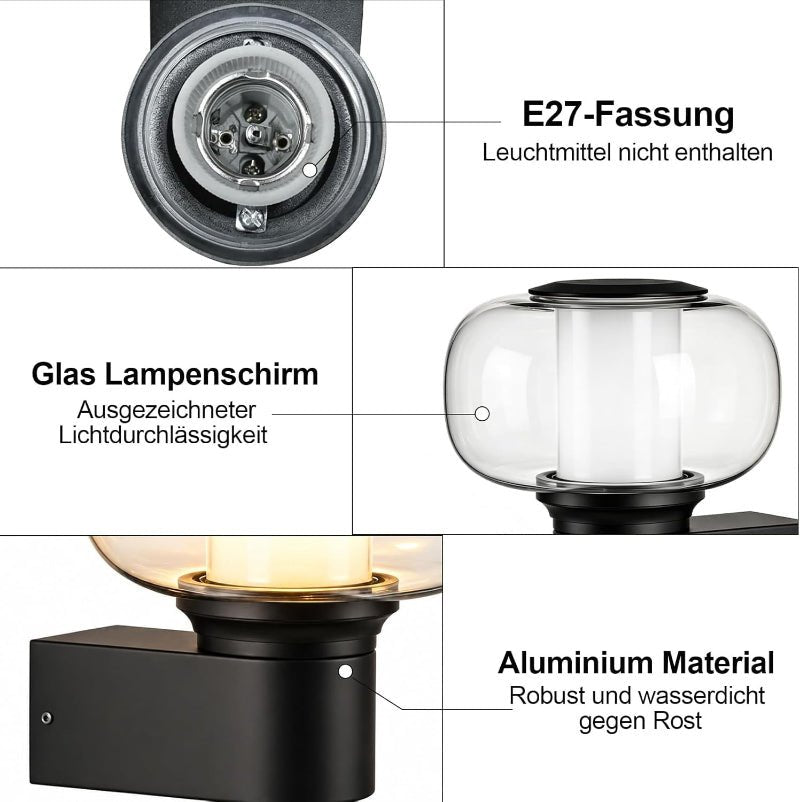 Homefire Außenwandleuchte Aussenlampe Wand E27 - Wandleuchte Wandbeleuchtung IP65 Rund Wandlampe Aussenlampe Outdoor Außenbeleuchtung Hauswand Balkon Flur Terrasse MAX.40W ohne Leuchtmittel - Homefire