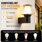 Homefire Außenwandleuchte Aussenlampe Wand E27 - Wandleuchte Wandbeleuchtung IP65 Rund Wandlampe Aussenlampe Outdoor Außenbeleuchtung Hauswand Balkon Flur Terrasse MAX.40W ohne Leuchtmittel - Homefire