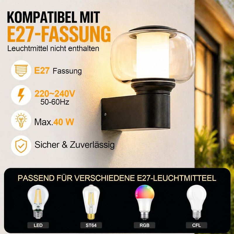 Homefire Außenwandleuchte Aussenlampe Wand E27 - Wandleuchte Wandbeleuchtung IP65 Rund Wandlampe Aussenlampe Outdoor Außenbeleuchtung Hauswand Balkon Flur Terrasse MAX.40W ohne Leuchtmittel - Homefire