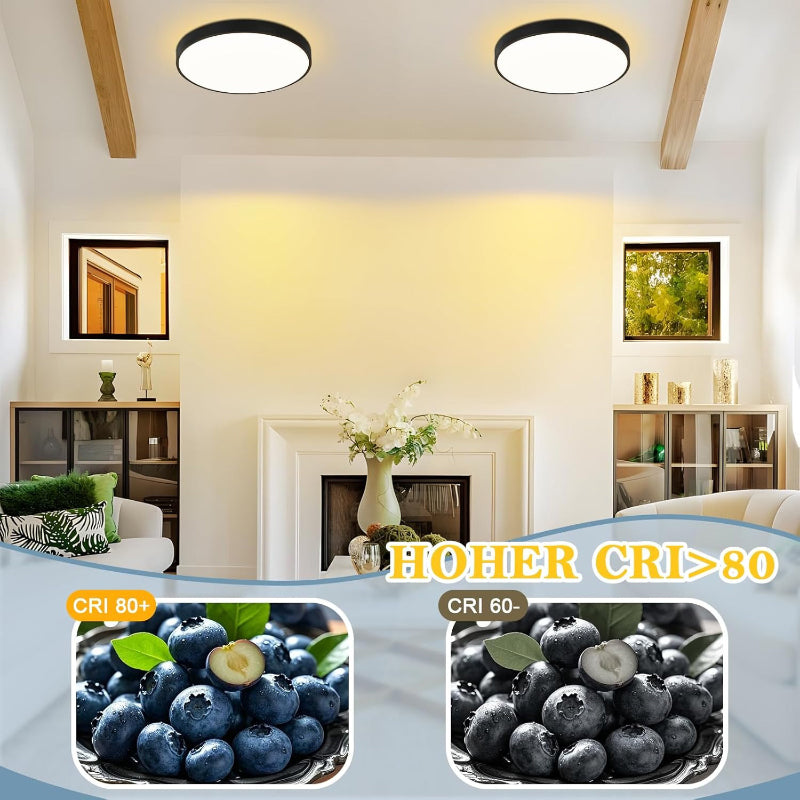 Homefire Deckenlampe LED Deckenleuchte Badezimmer - 21CM Schwarz Flurlampe Decke 12W Rund Küchenlampe IP44 Wasserfest Badlampe 3000K Warmweiß Modern Schlafzimmerlampe für Flur Küche Bad Balkon [Energieklasse F] - Homefire