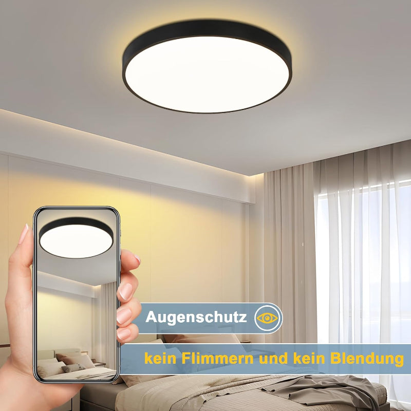 Homefire Deckenlampe LED Deckenleuchte Badezimmer - 21CM Schwarz Flurlampe Decke 12W Rund Küchenlampe IP44 Wasserfest Badlampe 3000K Warmweiß Modern Schlafzimmerlampe für Flur Küche Bad Balkon [Energieklasse F] - Homefire