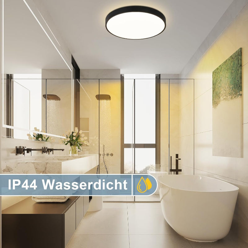 Homefire Deckenlampe LED Deckenleuchte Badezimmer - 21CM Schwarz Flurlampe Decke 12W Rund Küchenlampe IP44 Wasserfest Badlampe 3000K Warmweiß Modern Schlafzimmerlampe für Flur Küche Bad Balkon [Energieklasse F] - Homefire