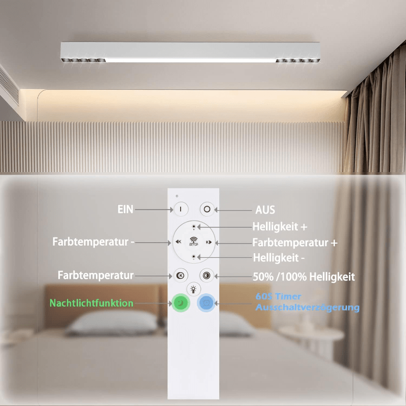 Homefire Deckenlampe LED Deckenleuchte Dimmbar - 25W Wohnzimmer Modern Design Büro Deckenbeleuchtung 80CM Lang Bürolampe Decke mit Fernbedienung Wohnzimmerlampe für Küche Flur Schlafzimmer [Energieklasse F] - Homefire