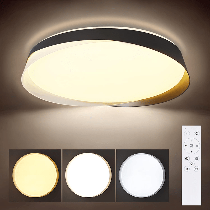 Homefire Deckenlampe LED Deckenleuchte Dimmbar Schlafzimmer - Rund 36W Schlafzimmerlampe Schwarz Modern Design Wohnzimmerlampe mit Fernbedienung für Wohnzimmer Küche Flur Treppenhaus Esszimmer [Energieklasse G] - Homefire