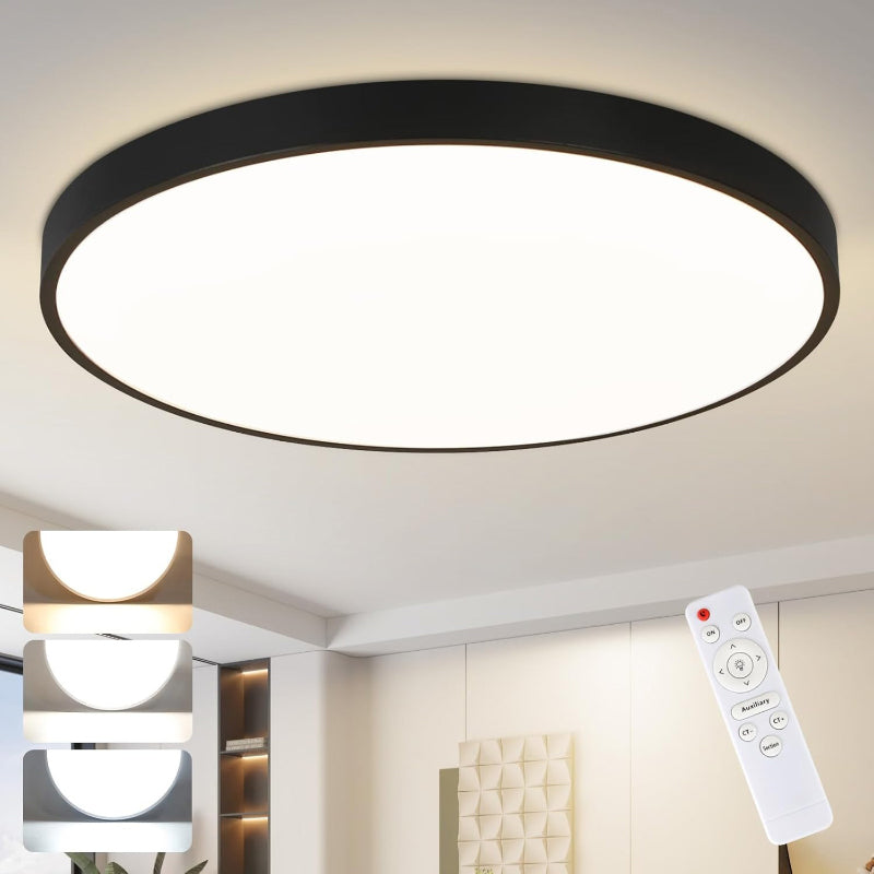 Homefire Deckenlampe LED Deckenleuchte Flach - 37CM Schwarz Dimmbar mit Fernbedienung Schlafzimmerlampe 36W Rund Flurlampe Decke IP44 Wasserfest Badlampe 3000K-6500K Wohnzimmerlampe für Flur Küche Bad [Energieklasse G] - Homefire