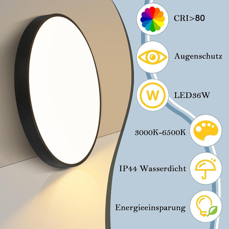 Homefire Deckenlampe LED Deckenleuchte Flach - 37CM Schwarz Dimmbar mit Fernbedienung Schlafzimmerlampe 36W Rund Flurlampe Decke IP44 Wasserfest Badlampe 3000K-6500K Wohnzimmerlampe für Flur Küche Bad [Energieklasse G] - Homefire