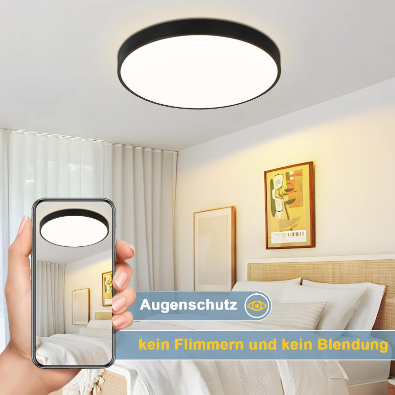 Homefire Deckenlampe LED Deckenleuchte Flach - 37CM Schwarz Dimmbar mit Fernbedienung Schlafzimmerlampe 36W Rund Flurlampe Decke IP44 Wasserfest Badlampe 3000K-6500K Wohnzimmerlampe für Flur Küche Bad [Energieklasse G] - Homefire