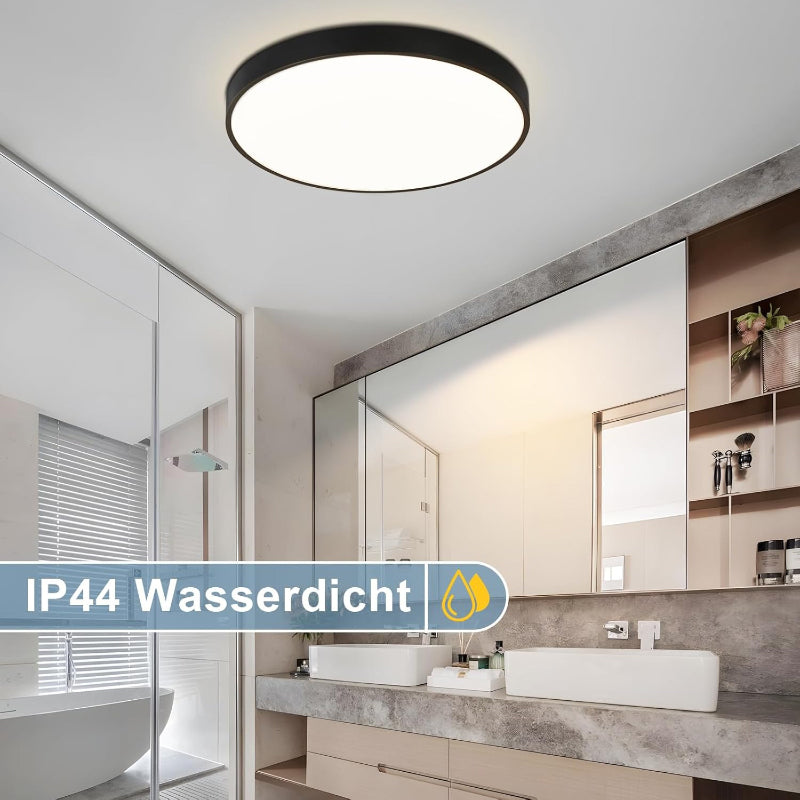 Homefire Deckenlampe LED Deckenleuchte Flach - 37CM Schwarz Dimmbar mit Fernbedienung Schlafzimmerlampe 36W Rund Flurlampe Decke IP44 Wasserfest Badlampe 3000K-6500K Wohnzimmerlampe für Flur Küche Bad [Energieklasse G] - Homefire