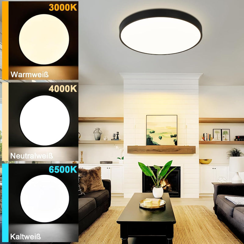 Homefire Deckenlampe LED Deckenleuchte Flach - 37CM Schwarz Dimmbar mit Fernbedienung Schlafzimmerlampe 36W Rund Flurlampe Decke IP44 Wasserfest Badlampe 3000K-6500K Wohnzimmerlampe für Flur Küche Bad [Energieklasse G] - Homefire