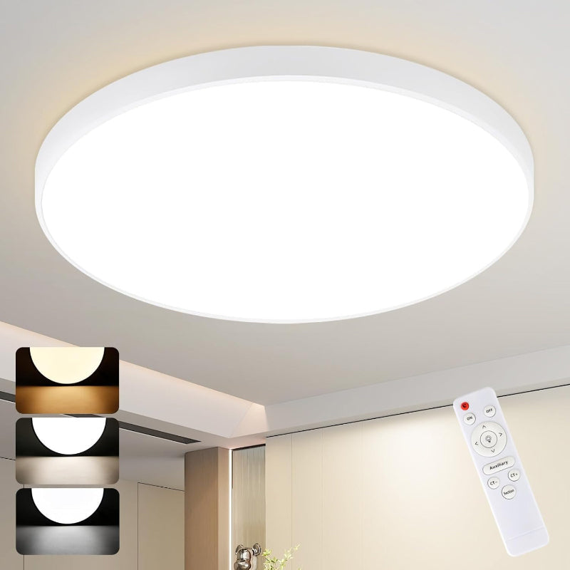 Homefire Deckenlampe LED Deckenleuchte Flach - 37CM Schwarz Dimmbar mit Fernbedienung Schlafzimmerlampe 36W Rund Flurlampe Decke IP44 Wasserfest Badlampe 3000K-6500K Wohnzimmerlampe für Flur Küche Bad [Energieklasse G] - Homefire
