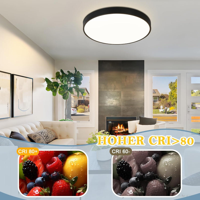 Homefire Deckenlampe LED Deckenleuchte Flach - 37CM Schwarz Dimmbar mit Fernbedienung Schlafzimmerlampe 36W Rund Flurlampe Decke IP44 Wasserfest Badlampe 3000K-6500K Wohnzimmerlampe für Flur Küche Bad [Energieklasse G] - Homefire