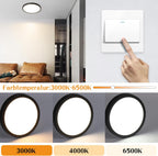 Homefire Deckenlampe LED Deckenleuchte Flach - Rund Badezimmerlampe 18CM IP44 Wasserdicht Badlampe Küchenlampe Decke Schwarz Flurlampe 15W Augenschutz 3000K/4000K/6500K für Bad Küche Flur - Homefire