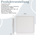 Homefire Deckenlampe LED Deckenleuchte Flach - Schlafzimmerlampe Warmweiß Küchenlampe Eckig 23cm Schlafzimmer Badezimmer Deckenbeleuchtung Badezimmerlampe IP44 Badlampe 23W Flurlampe für Küche Flur Bad [Energieklasse E] - Homefire