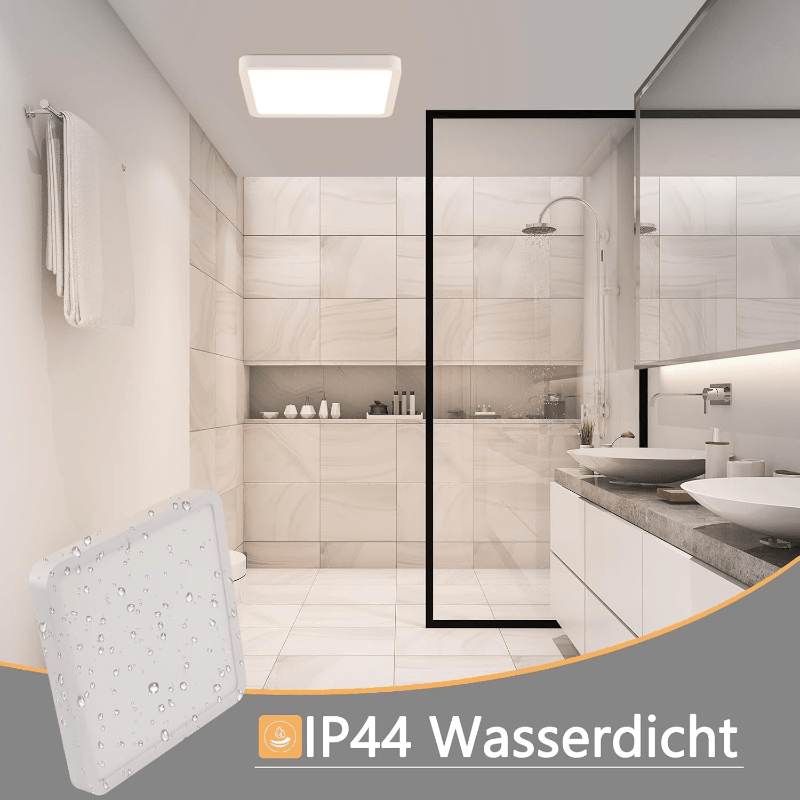 Homefire Deckenlampe LED Deckenleuchte Flach - Schlafzimmerlampe Warmweiß Küchenlampe Eckig 23cm Schlafzimmer Badezimmer Deckenbeleuchtung Badezimmerlampe IP44 Badlampe 23W Flurlampe für Küche Flur Bad [Energieklasse E] - Homefire