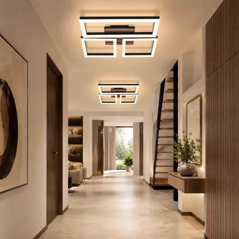 Homefire Deckenlampe LED Deckenleuchte Flur - 21W Küchenlampe Schwarz Modern Design 37CM Flurlampe 3000K Warmweiß Eckig Küche Schlafzimmerlampe in Holzoptik Wohnzimmerlampe für Wohnzimmer Schlafzimmer - Homefire