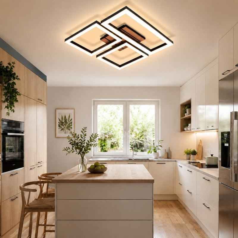 Homefire Deckenlampe LED Deckenleuchte Flur - 21W Küchenlampe Schwarz Modern Design 37CM Flurlampe 3000K Warmweiß Eckig Küche Schlafzimmerlampe in Holzoptik Wohnzimmerlampe für Wohnzimmer Schlafzimmer - Homefire