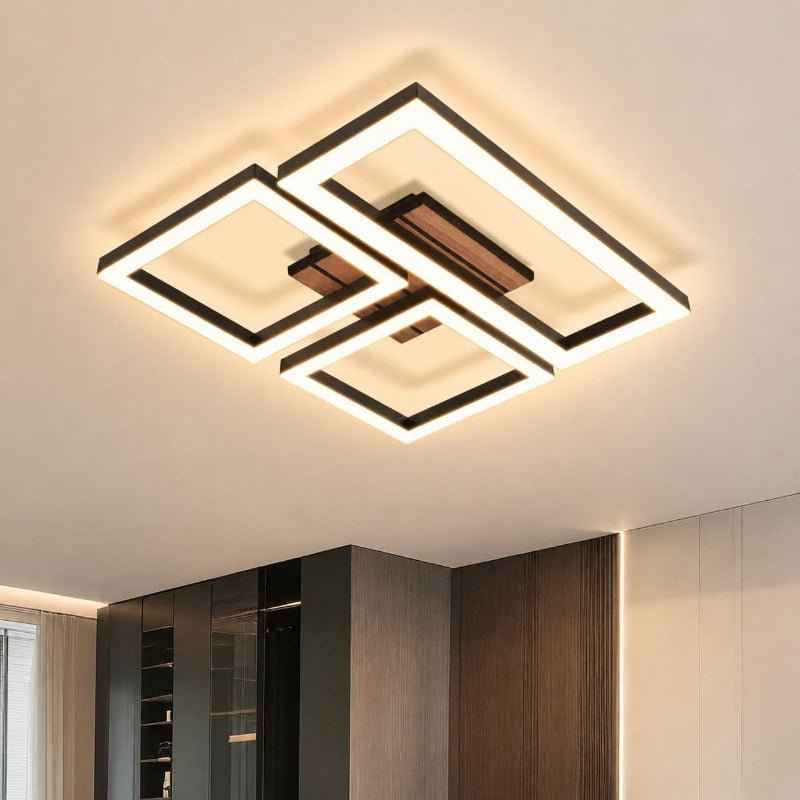 Homefire Deckenlampe LED Deckenleuchte Flur - 21W Küchenlampe Schwarz Modern Design 37CM Flurlampe 3000K Warmweiß Eckig Küche Schlafzimmerlampe in Holzoptik Wohnzimmerlampe für Wohnzimmer Schlafzimmer - Homefire