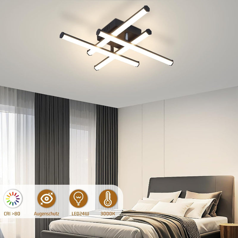 Homefire Deckenlampe LED Deckenleuchte Flurlampe - 24W Schwarz Schlafzimmerlampe 3000K Warmweiß Deckenlampen Innen Modern Design Küchenlampe für Küche Schlafzimmer Treppenhaus Wohnzimmer Büro [Energieklasse F] - Homefire