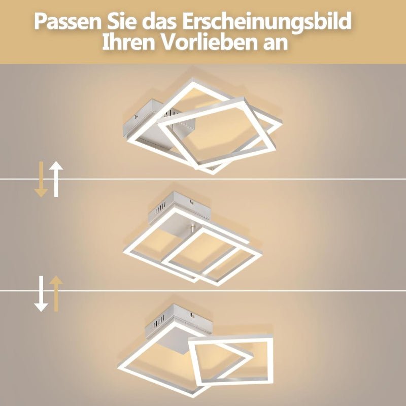 Homefire Deckenlampe LED Deckenleuchte Küche - 20W Küchenlame 3000K Warmweiß Schlafzimmerlampe Silber Drehbar Modern Design Flurlampe Eckig Deckenleuchten für Schlafzimmer Flur Esszimmer - Homefire