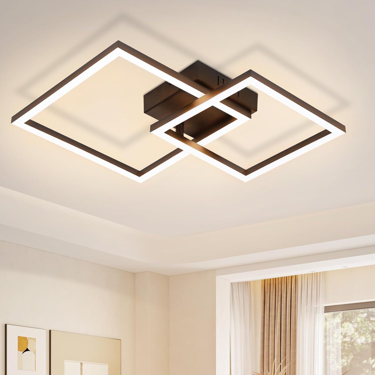 Homefire Deckenlampe LED Deckenleuchte Küche - 20W Schlafzimmerlampe Warmweiß 3000K Küchenlampe Drehbare Modern Design Schwarz Flurlampe Eckig Deckenbeleuchtung für Schlafzimmer Wohnzimmer Büro - Homefire