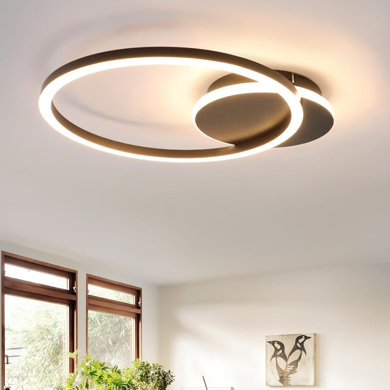 Homefire Deckenlampe LED Deckenleuchte Küche - 24W Küchenlampe Schwarz Modern 2-Ringe Design Flurlampe 3000K Warmweiß Schlafzimmer Metall Deckenleuchten für Büro Esszimmer Wohnzimmer [Energieklasse F] - Homefire