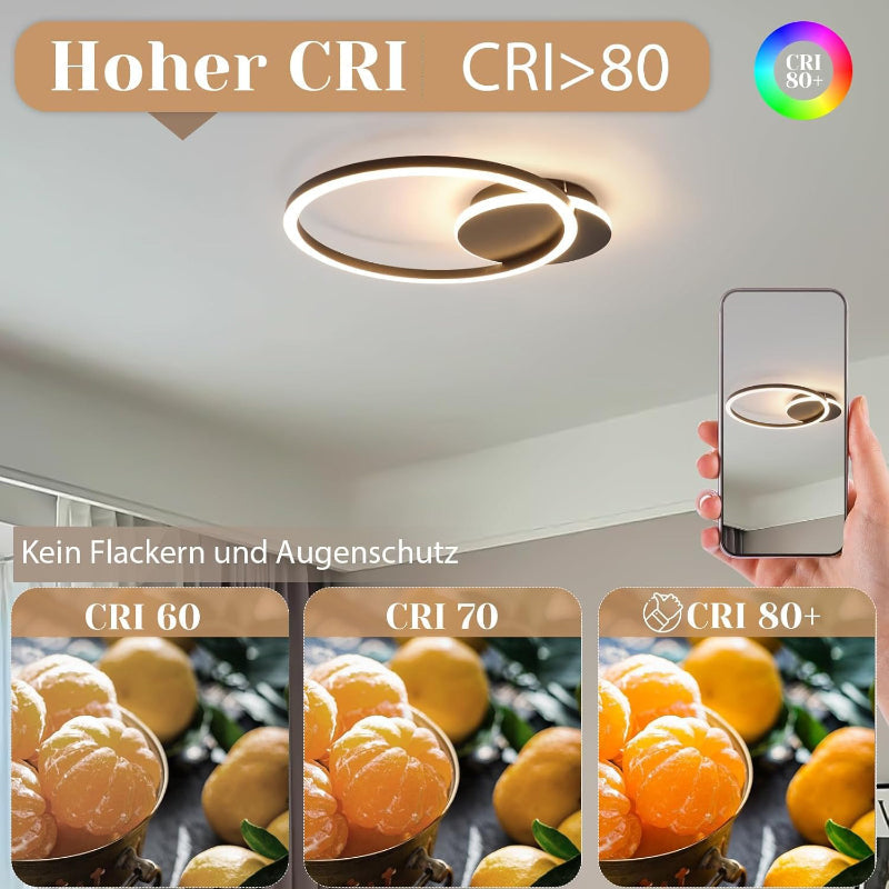 Homefire Deckenlampe LED Deckenleuchte Küche - 24W Küchenlampe Schwarz Modern 2-Ringe Design Flurlampe 3000K Warmweiß Schlafzimmer Metall Deckenleuchten für Büro Esszimmer Wohnzimmer [Energieklasse F] - Homefire