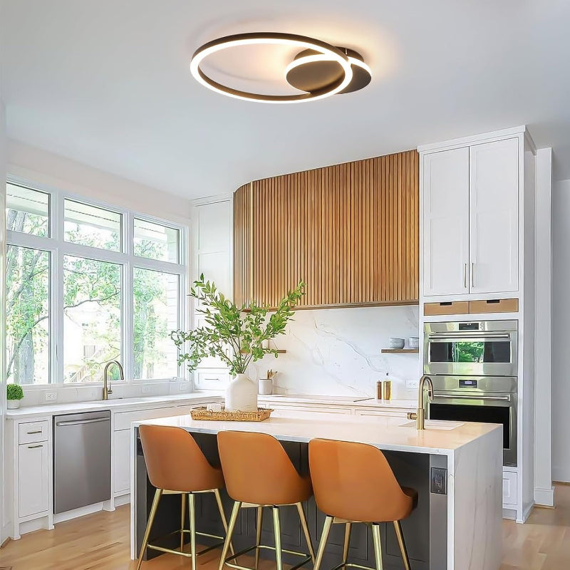 Homefire Deckenlampe LED Deckenleuchte Küche - 24W Küchenlampe Schwarz Modern 2-Ringe Design Flurlampe 3000K Warmweiß Schlafzimmer Metall Deckenleuchten für Büro Esszimmer Wohnzimmer [Energieklasse F] - Homefire