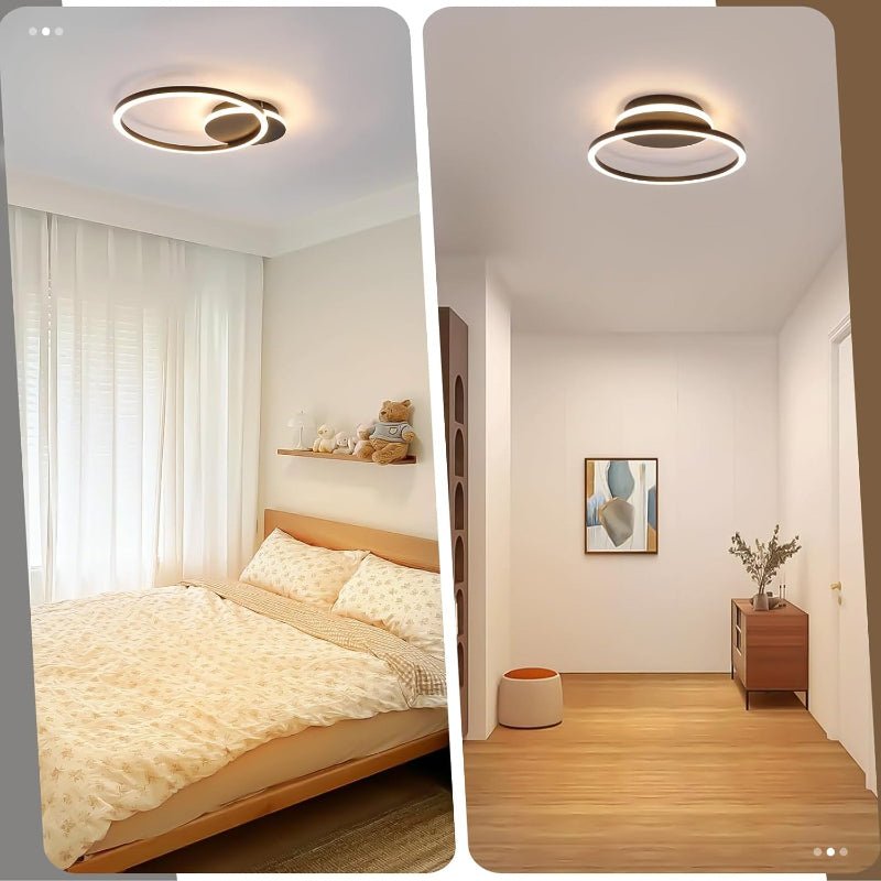 Homefire Deckenlampe LED Deckenleuchte Küche - 24W Küchenlampe Schwarz Modern 2-Ringe Design Flurlampe 3000K Warmweiß Schlafzimmer Metall Deckenleuchten für Büro Esszimmer Wohnzimmer [Energieklasse F] - Homefire