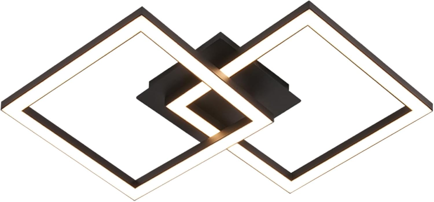 Homefire Deckenlampe LED Deckenleuchte Küche: 24W Küchenlampe Schwarz Wohnzimmerlampe Modern Design Flurlampe Warmweiß Flur Schlafzimmerlampe Eckig Deckenbeleuchtung für Wohnzimmer Schlafzimmer - Homefire