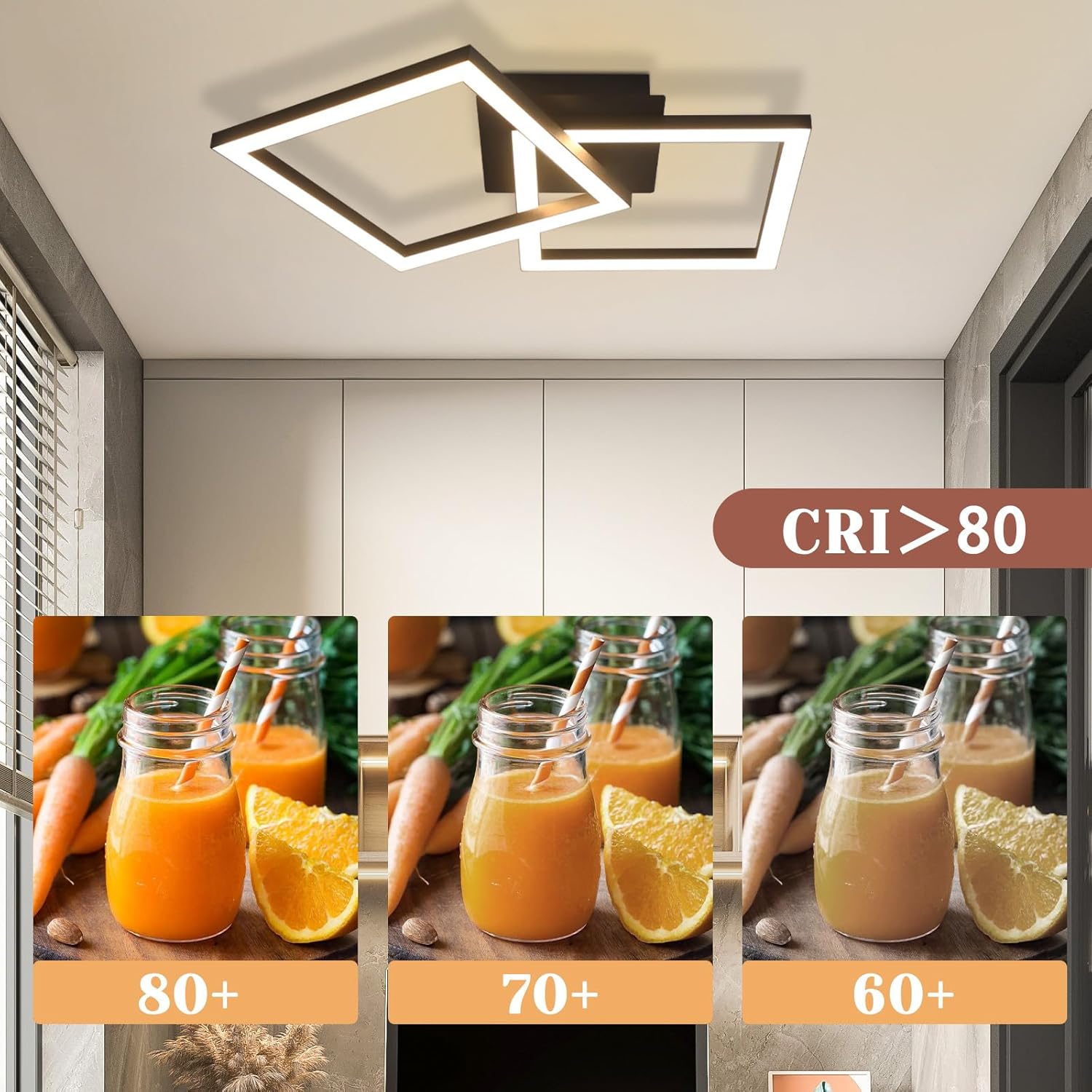 Homefire Deckenlampe LED Deckenleuchte Küche: 24W Küchenlampe Schwarz Wohnzimmerlampe Modern Design Flurlampe Warmweiß Flur Schlafzimmerlampe Eckig Deckenbeleuchtung für Wohnzimmer Schlafzimmer - Homefire