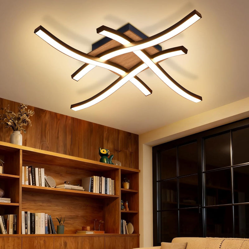 Homefire Deckenlampe LED Deckenleuchte Küche - 24W Schwarz Holz Schlafzimmerlampe 3000K Warmweiß Küchenlampe Modern Design Flurlampe Deckenbeleuchtung für Schlafzimmer Wohnzimmer Kinderzimmer [Energieklasse E] - Homefire
