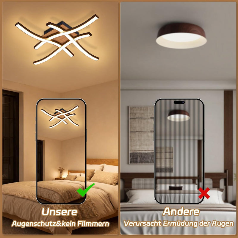 Homefire Deckenlampe LED Deckenleuchte Küche - 24W Schwarz Holz Schlafzimmerlampe 3000K Warmweiß Küchenlampe Modern Design Flurlampe Deckenbeleuchtung für Schlafzimmer Wohnzimmer Kinderzimmer [Energieklasse E] - Homefire