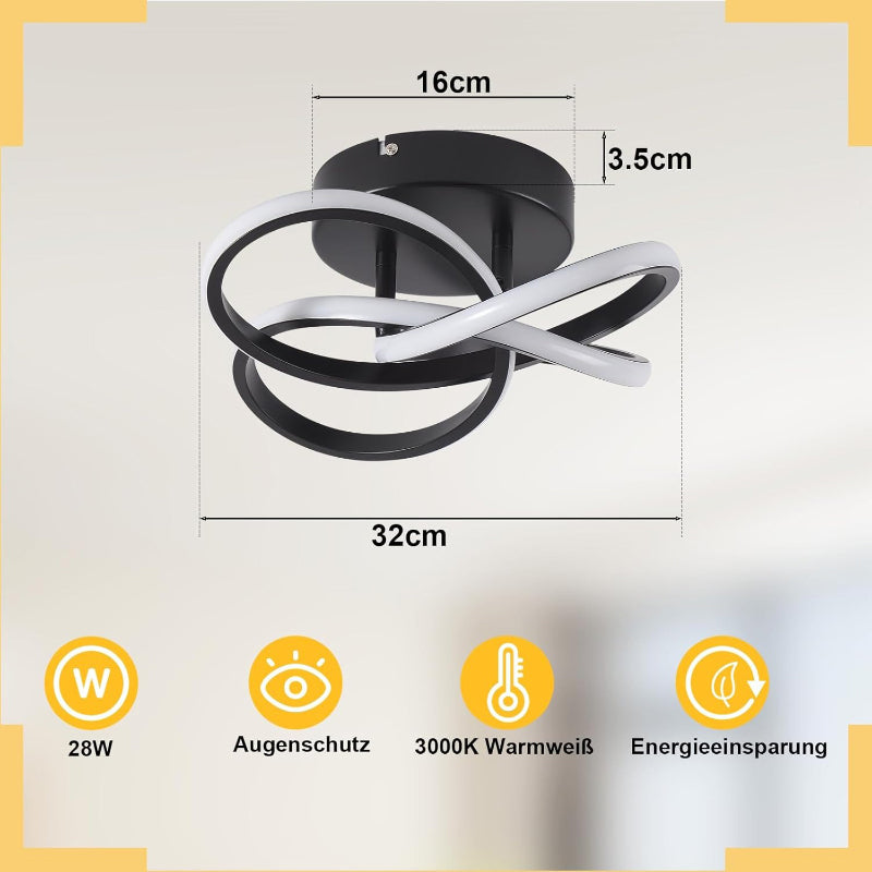 Homefire Deckenlampe LED Deckenleuchte Küche - 28W Küchenlampe Schwarz Modern Vierblättrige Blume Design Schlafzimmerlampe 3000K Warmweiß Flur Metall Deckenleuchten für Büro Wohnzimmer Esszimmer - Homefire
