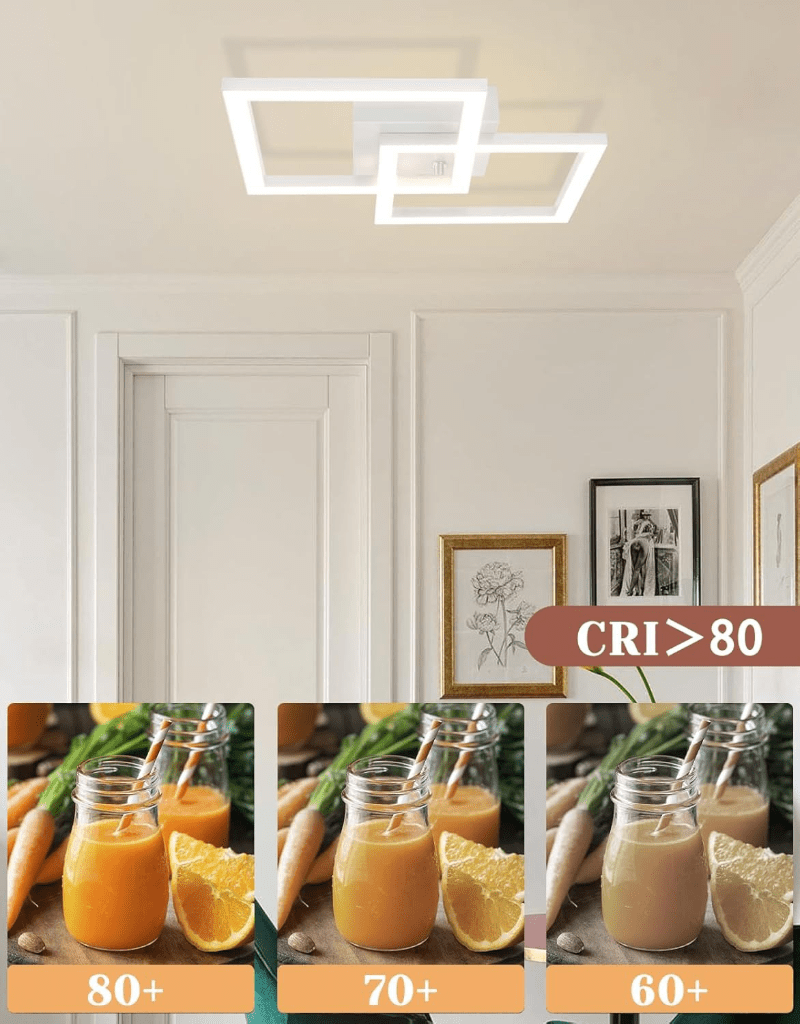 Homefire Deckenlampe LED Deckenleuchte Küche - Modern Küchenlampe 24W Wohnzimmerlampe Design Flurlampe Warmweiß Schlafzimmerlampe Flur Deckenbeleuchtung Eckig Weiß für Wohnzimmer Schlafzimmer - Homefire