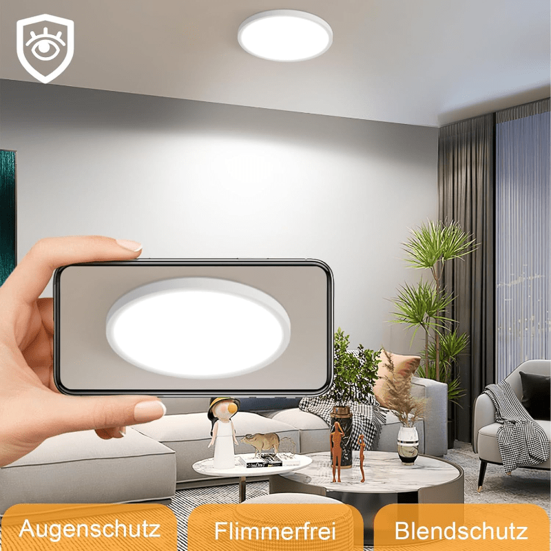 Homefire Deckenlampe LED Deckenleuchte Küche - Ø18cm Badezimmerlampe Flach 15W Rhombenplatte Küchenlampe Rund 6500K Augenschutz Flurlampe Ultra Dünn 2.6CM Kaltweiß Badezimmer Badlampe für Flur Bad - Homefire