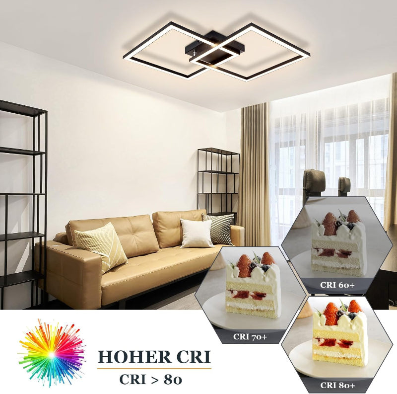 Homefire Deckenlampe LED Deckenleuchte Küche - Schwarz Wohnzimmerlampe 24W Schlafzimmerlampe Modern Design Küchenlampe 3000K Warmweiß Flurlampe für küche Schlafzimmer Flur Wohnzimmer - Homefire