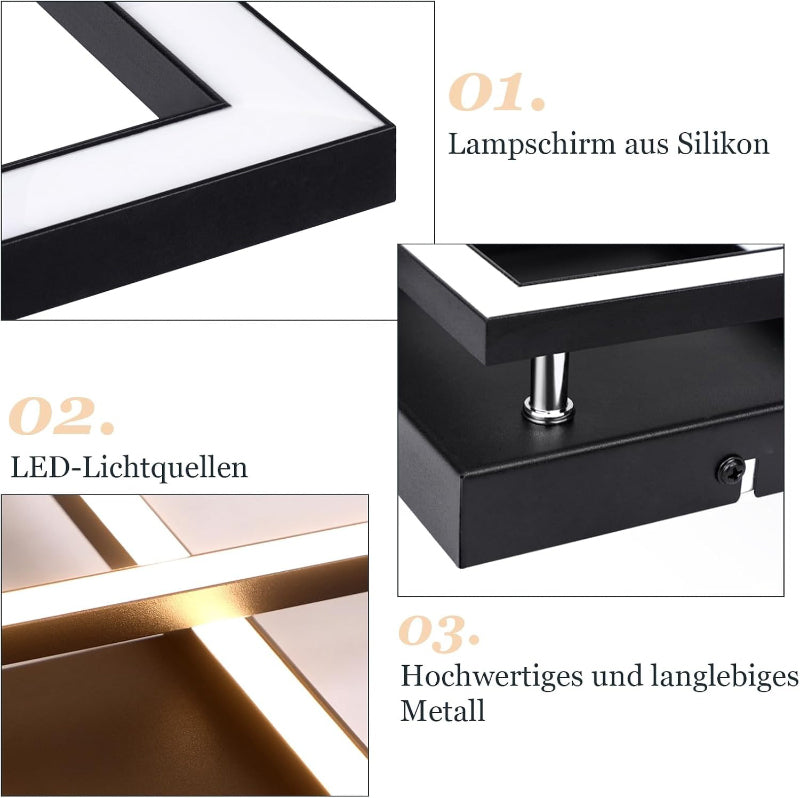 Homefire Deckenlampe LED Deckenleuchte Küche - Schwarz Wohnzimmerlampe 24W Schlafzimmerlampe Modern Design Küchenlampe 3000K Warmweiß Flurlampe für küche Schlafzimmer Flur Wohnzimmer - Homefire