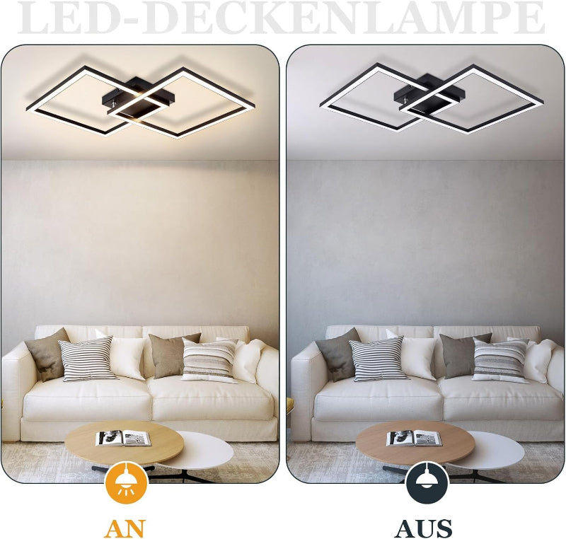 Homefire Deckenlampe LED Deckenleuchte Küche - Schwarz Wohnzimmerlampe 24W Schlafzimmerlampe Modern Design Küchenlampe 3000K Warmweiß Flurlampe für küche Schlafzimmer Flur Wohnzimmer - Homefire