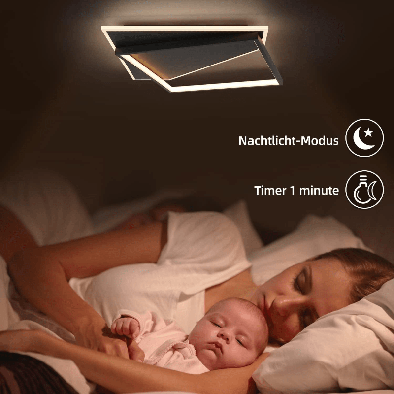 Homefire Deckenlampe LED Deckenleuchte Modern - 53W Kleine Wohnzimmerlampe Dimmbar mit Fernbedienung Schwarz Schlafzimmerlampe aus Arcyl moderne Deckenbeleuchtung für Schlafzimmer Küche Flur Büro - Homefire