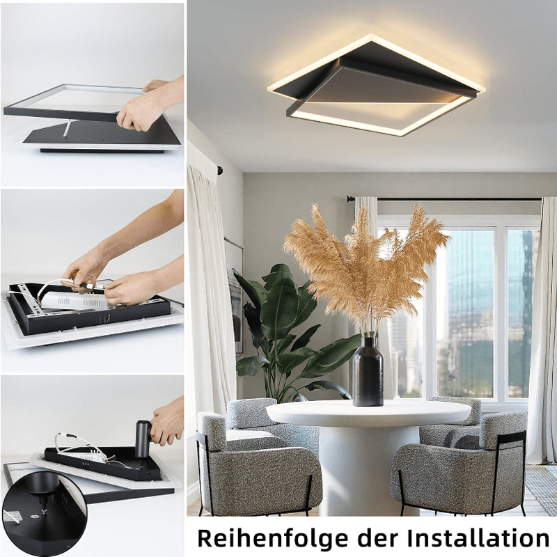 Homefire Deckenlampe LED Deckenleuchte Modern - 53W Kleine Wohnzimmerlampe Dimmbar mit Fernbedienung Schwarz Schlafzimmerlampe aus Arcyl moderne Deckenbeleuchtung für Schlafzimmer Küche Flur Büro - Homefire