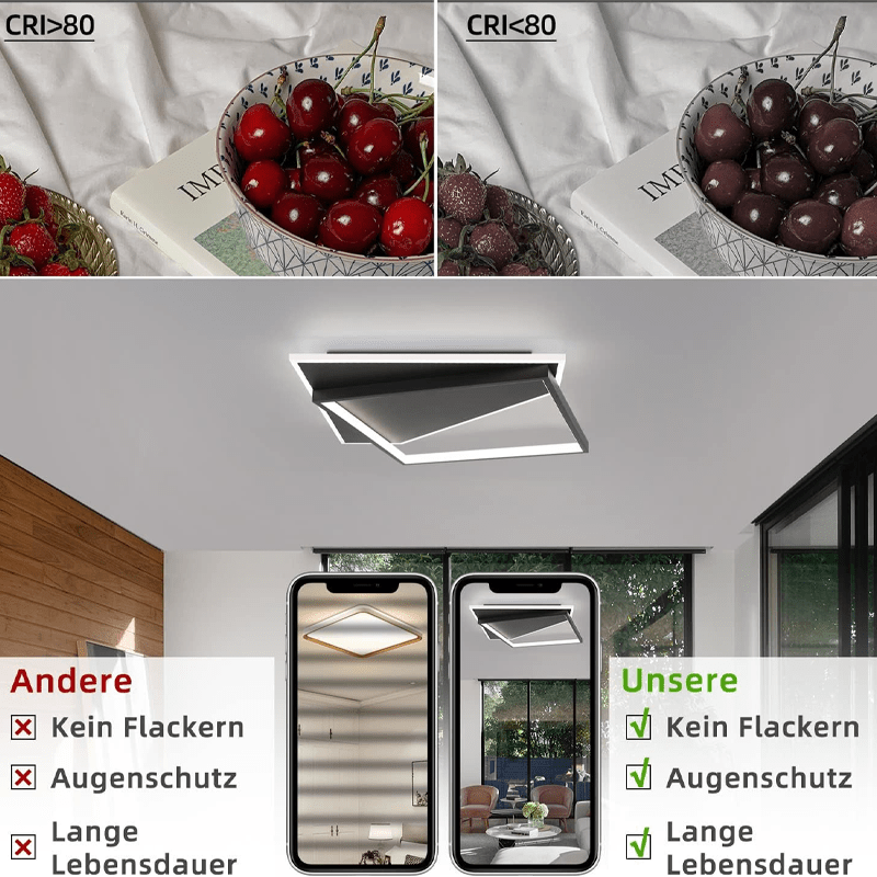 Homefire Deckenlampe LED Deckenleuchte Modern - 53W Kleine Wohnzimmerlampe Dimmbar mit Fernbedienung Schwarz Schlafzimmerlampe aus Arcyl moderne Deckenbeleuchtung für Schlafzimmer Küche Flur Büro - Homefire