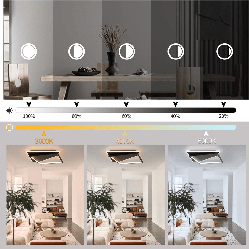 Homefire Deckenlampe LED Deckenleuchte Modern - 53W Kleine Wohnzimmerlampe Dimmbar mit Fernbedienung Schwarz Schlafzimmerlampe aus Arcyl moderne Deckenbeleuchtung für Schlafzimmer Küche Flur Büro - Homefire