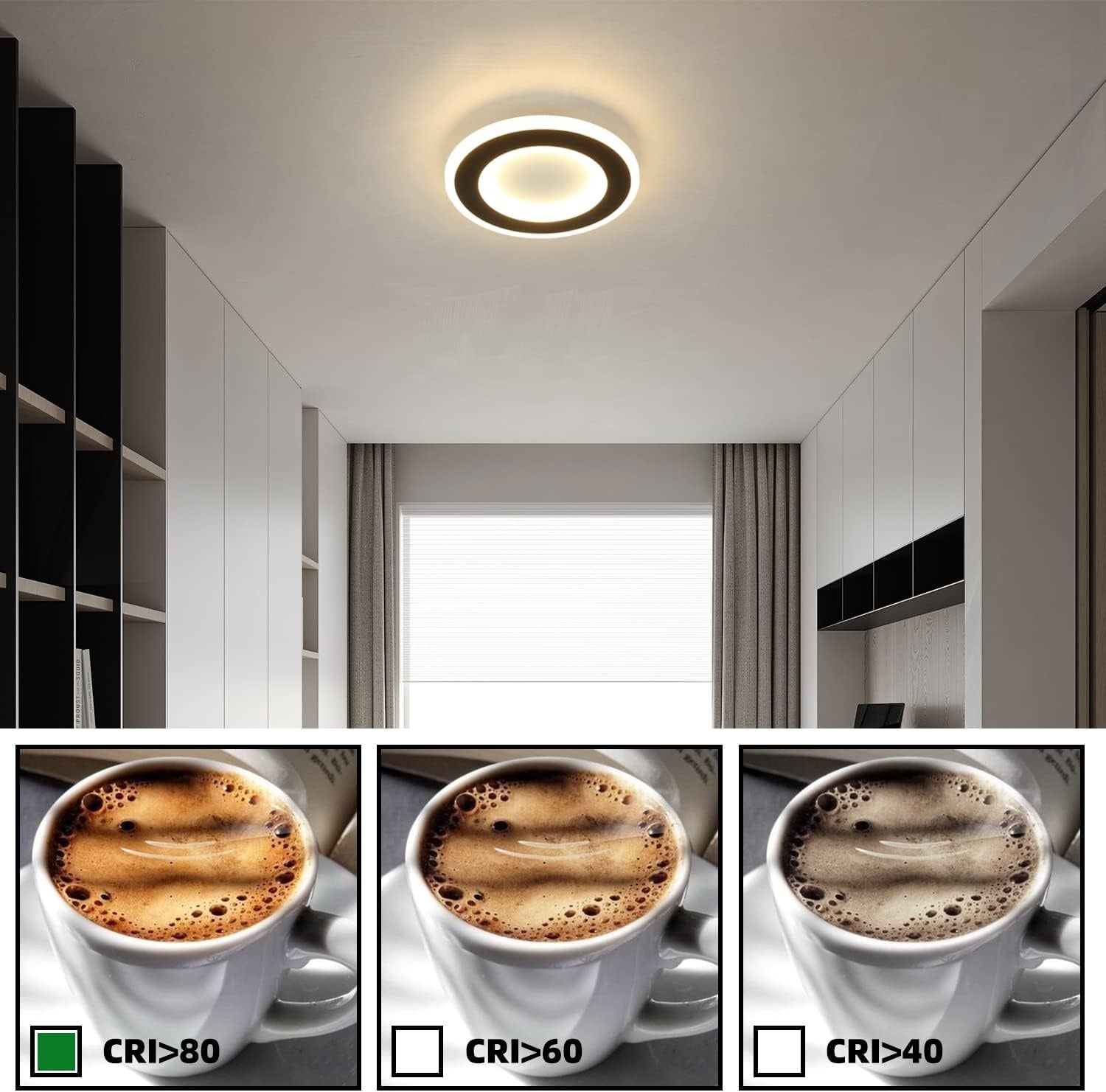 Homefire Deckenlampe LED Deckenleuchte Schlafzimmer - 20W Modern Flurlampe Schwarz Schlafzimmerlampe Warmweiß Deckenbeleuchtung Küchenlampe Rund für Küche Flur Wohnzimmer Kinderzimmer [Energieklasse F] - Homefire