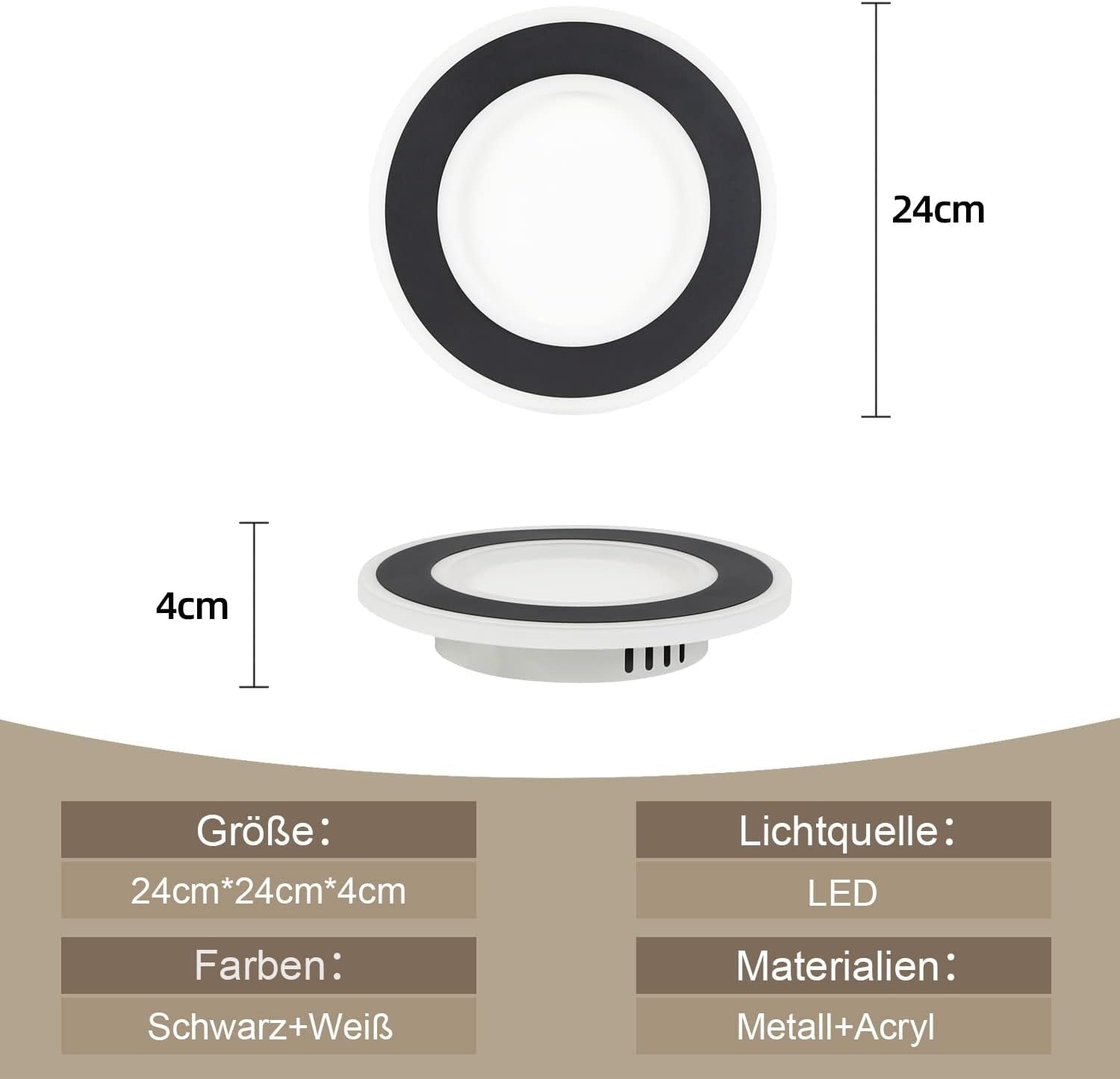 Homefire Deckenlampe LED Deckenleuchte Schlafzimmer - 20W Modern Flurlampe Schwarz Schlafzimmerlampe Warmweiß Deckenbeleuchtung Küchenlampe Rund für Küche Flur Wohnzimmer Kinderzimmer [Energieklasse F] - Homefire
