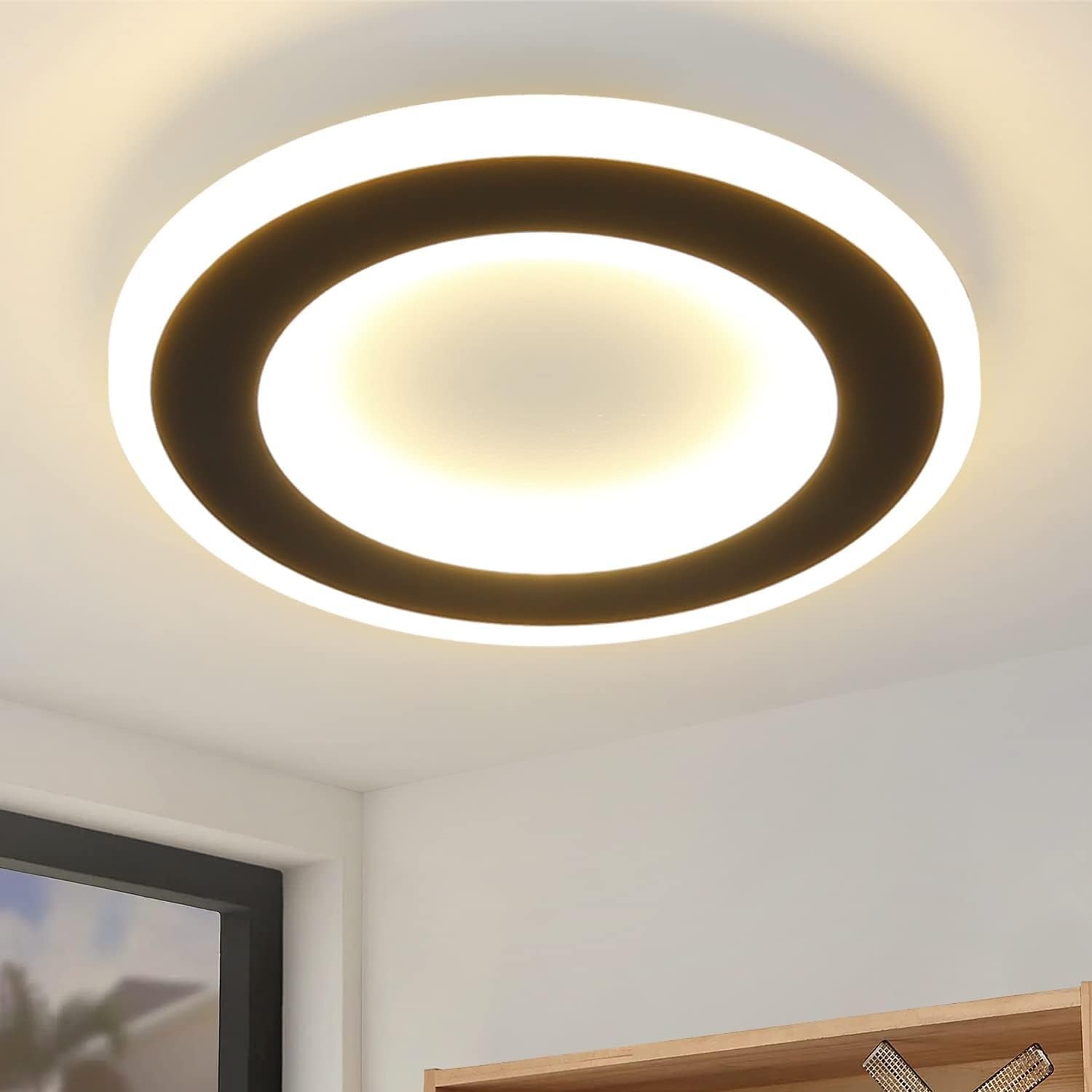 Homefire Deckenlampe LED Deckenleuchte Schlafzimmer - 20W Modern Flurlampe Schwarz Schlafzimmerlampe Warmweiß Deckenbeleuchtung Küchenlampe Rund für Küche Flur Wohnzimmer Kinderzimmer [Energieklasse F] - Homefire