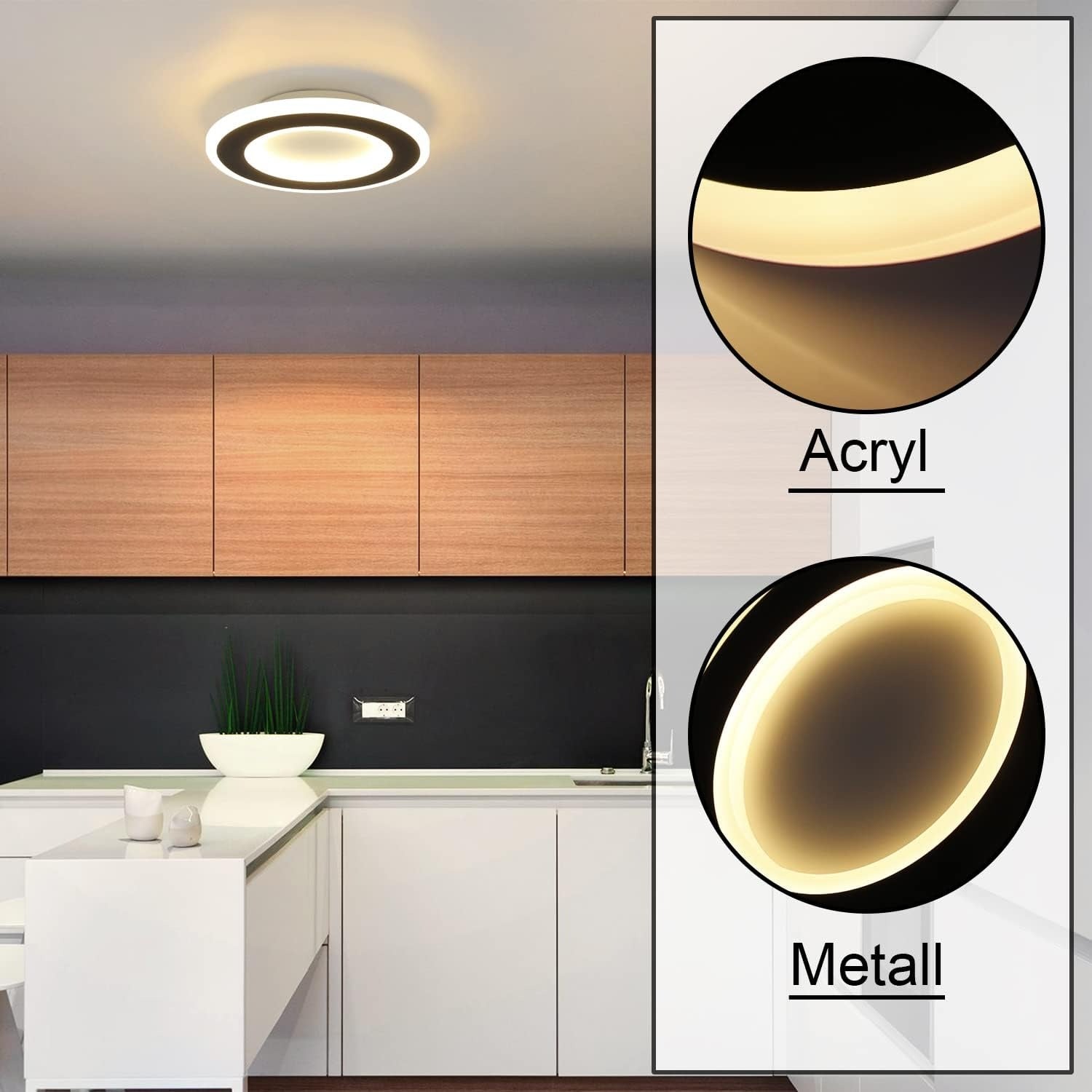 Homefire Deckenlampe LED Deckenleuchte Schlafzimmer - 20W Modern Flurlampe Schwarz Schlafzimmerlampe Warmweiß Deckenbeleuchtung Küchenlampe Rund für Küche Flur Wohnzimmer Kinderzimmer [Energieklasse F] - Homefire