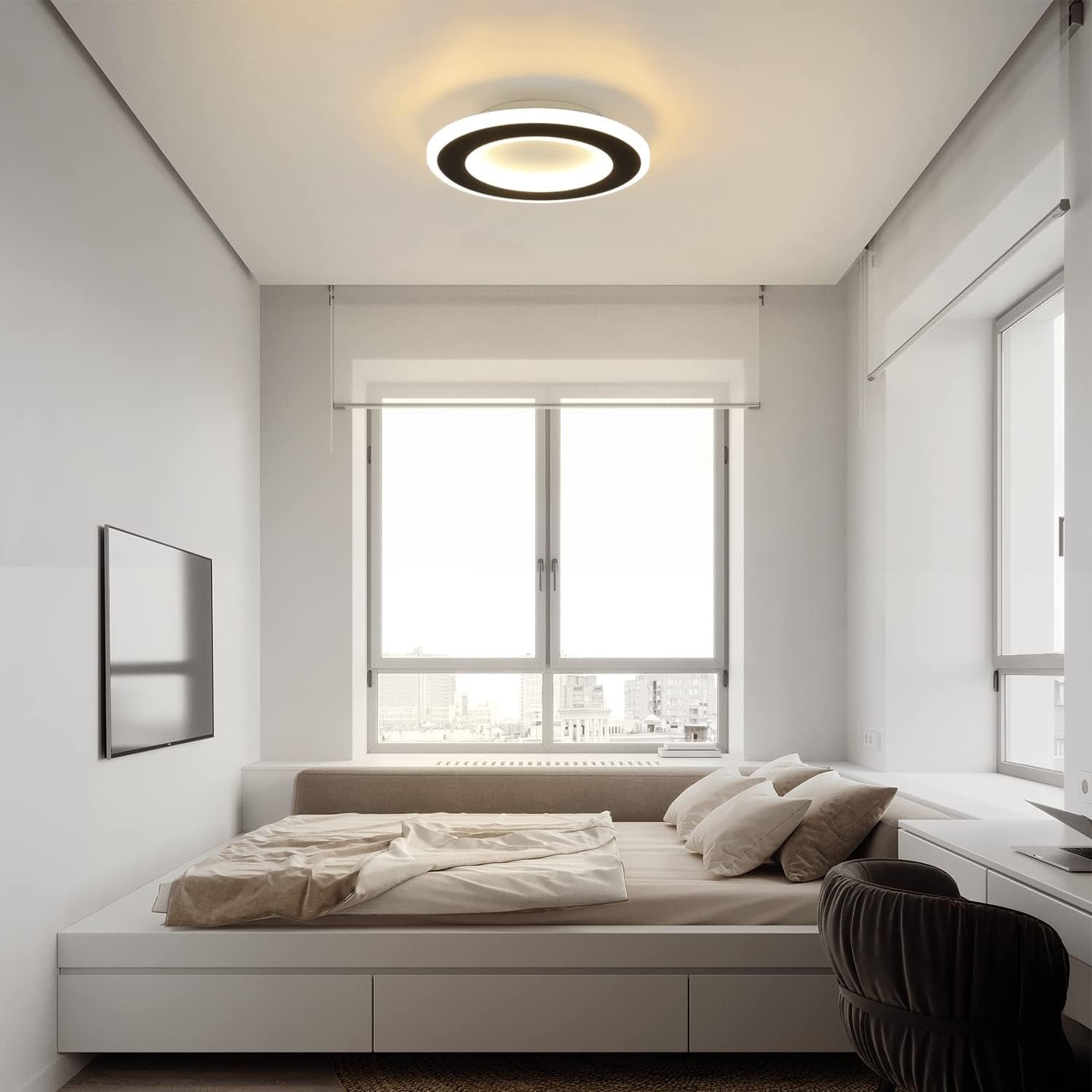Homefire Deckenlampe LED Deckenleuchte Schlafzimmer - 20W Modern Flurlampe Schwarz Schlafzimmerlampe Warmweiß Deckenbeleuchtung Küchenlampe Rund für Küche Flur Wohnzimmer Kinderzimmer [Energieklasse F] - Homefire