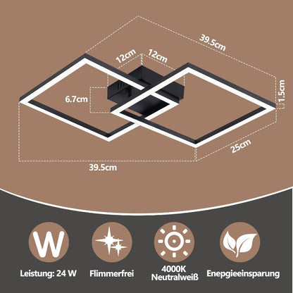Homefire Deckenlampe LED Deckenleuchte Schlafzimmer - 24W Schwarz Wohnzimmerlampe 4000K Neutralweiß Küchenlampe Drehbar Modern Design Schlafzimmerlampe Eckig Deckenleuchten für Küche Flur Büro - Homefire