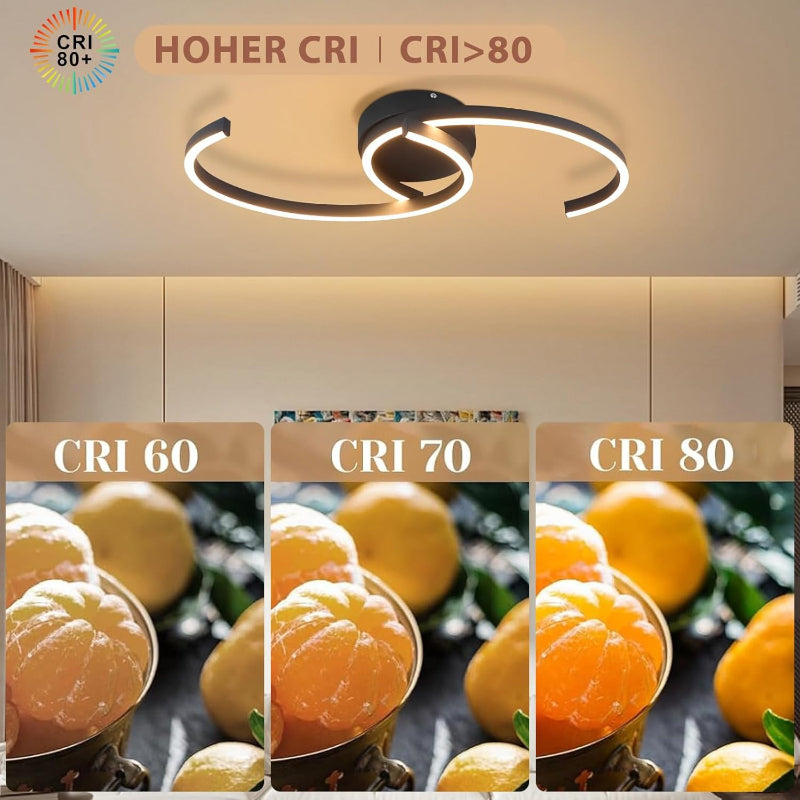 Homefire Deckenlampe LED Deckenleuchte Schlafzimmer - 24W Wohnzimmerlampe 3000K Warmweiß Küchenlampe 330° Drehbar Modern Design Schlafzimmerlampe Schwarz Deckenleuchten Aus Metall für Küche Flur Büro [Energieklasse F] - Homefire