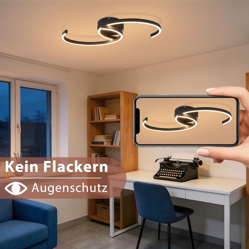 Homefire Deckenlampe LED Deckenleuchte Schlafzimmer - 24W Wohnzimmerlampe 3000K Warmweiß Küchenlampe 330° Drehbar Modern Design Schlafzimmerlampe Schwarz Deckenleuchten Aus Metall für Küche Flur Büro [Energieklasse F] - Homefire
